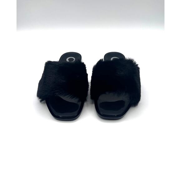 JOURNEE COLLECTION 'DUSK' FAUX FUR BAND SLIDE SANDALS BLACK WOMENS 7M NEW - Picture 4 of 12